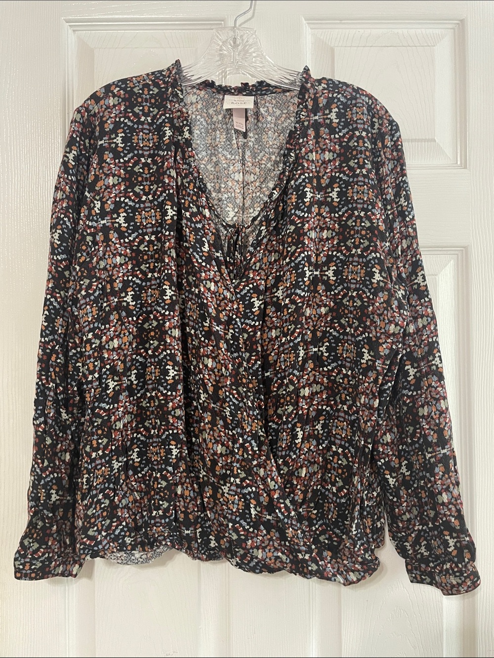 Knox Rose Size XXL Multicolor Long Sleeve Ruffle Neck Surplice Waist